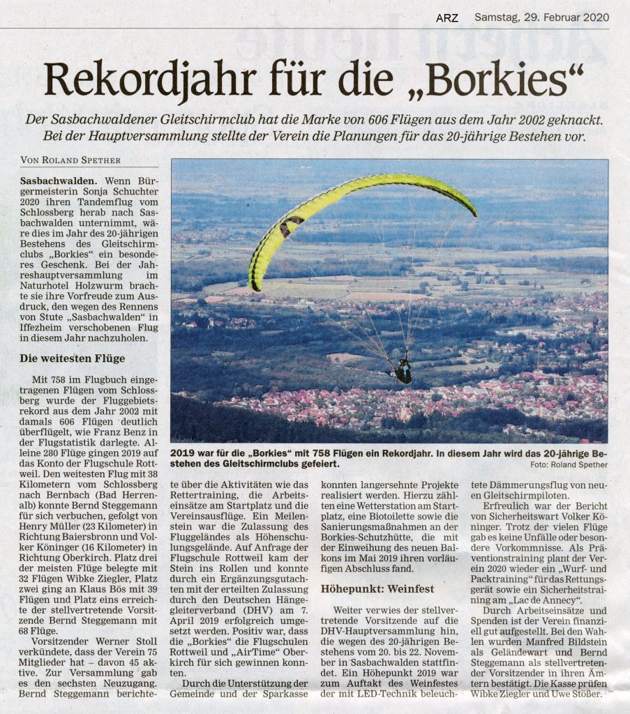 Artikel in Acher Rench Zeitung vom Sa. 29.2.2020