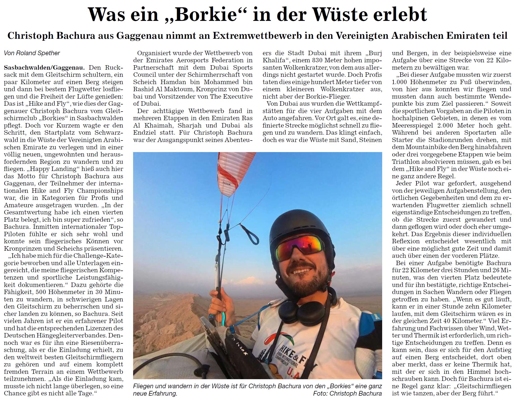 Zeitungsbericht in ABB vom 13.12.2023 "Was ein Borkie in der Wüste erlebt"